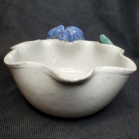 Glazed Stoneware Bowl Studio Art Pottery Artist Signed OOAK Blue Green 6.5x3.5" - Picture 3 of 12